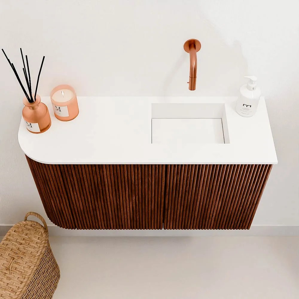 Mondiaz Joya 70cm toiletmeubel ronding links ruby met wastafel faye rechts zonder kraangat talc