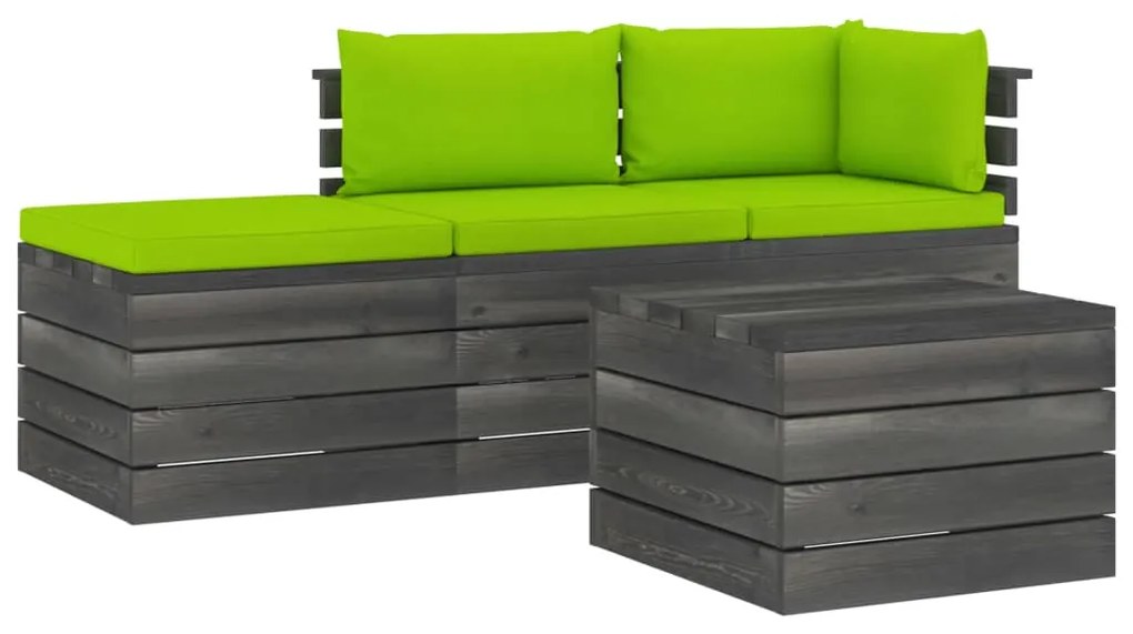 vidaXL 4-delige Loungeset met kussens pallet massief grenenhout