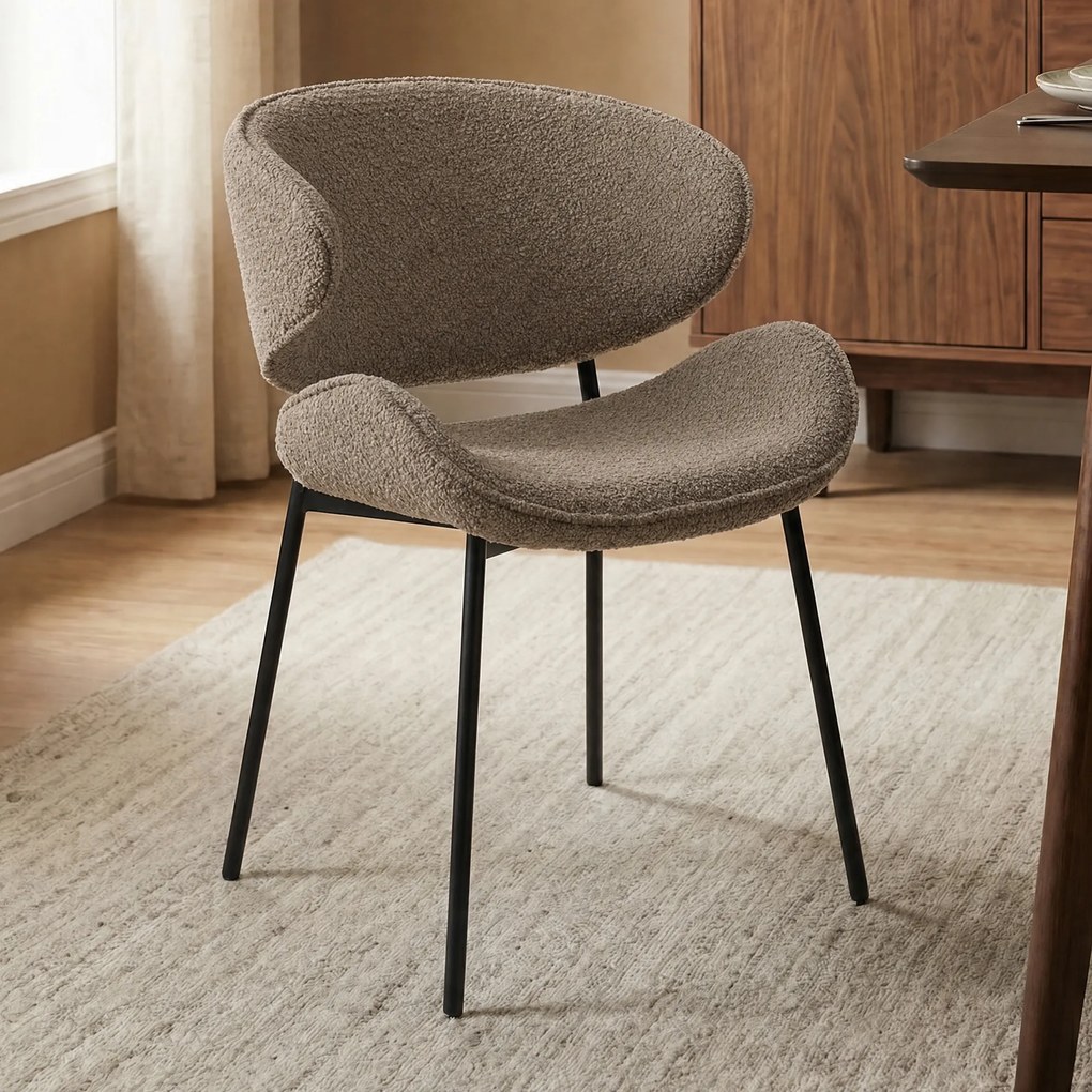 Boucle Eetkamerstoel Ronde Rug Bruin