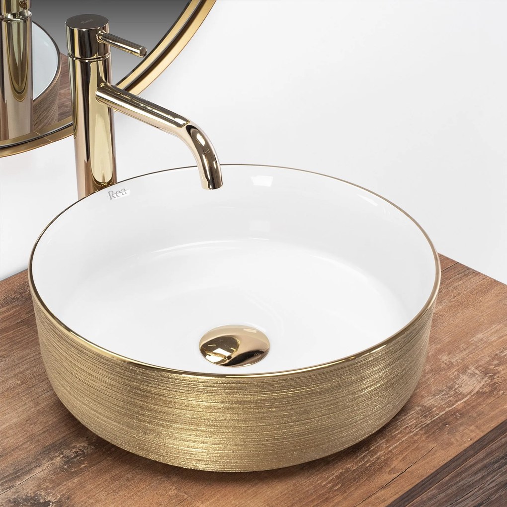 Opzetwastafel Rea Sami White Brush Gold