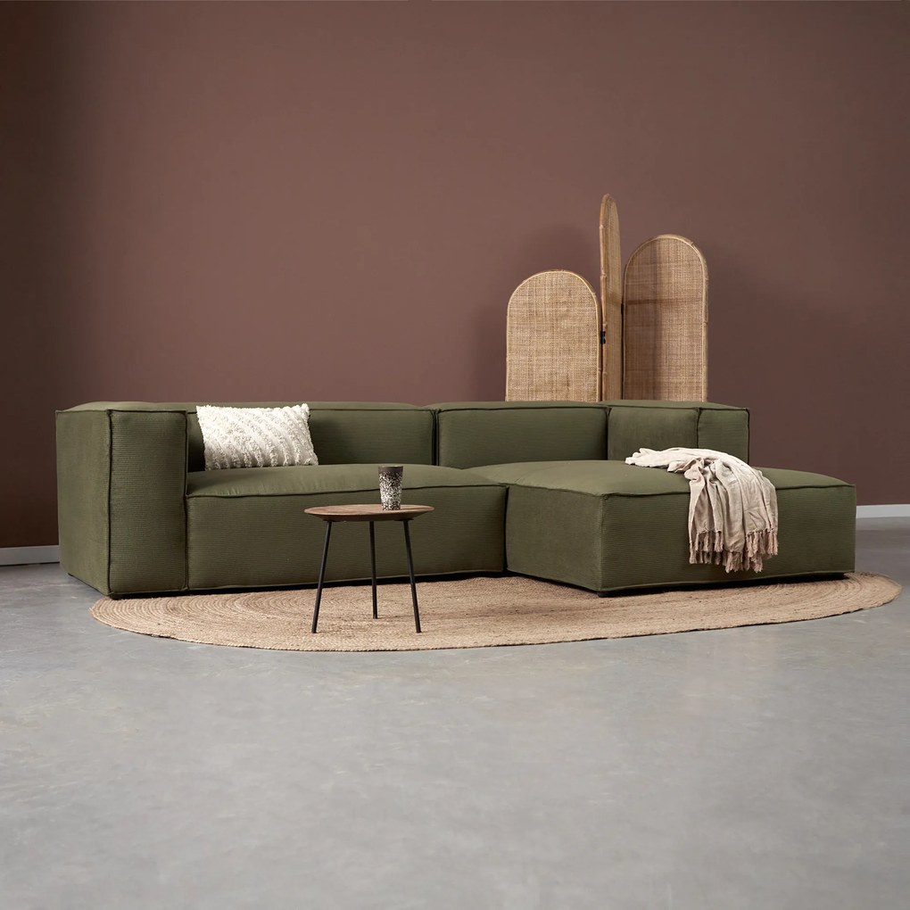 Groen Rib Bank Met Chaise Longue Rechts