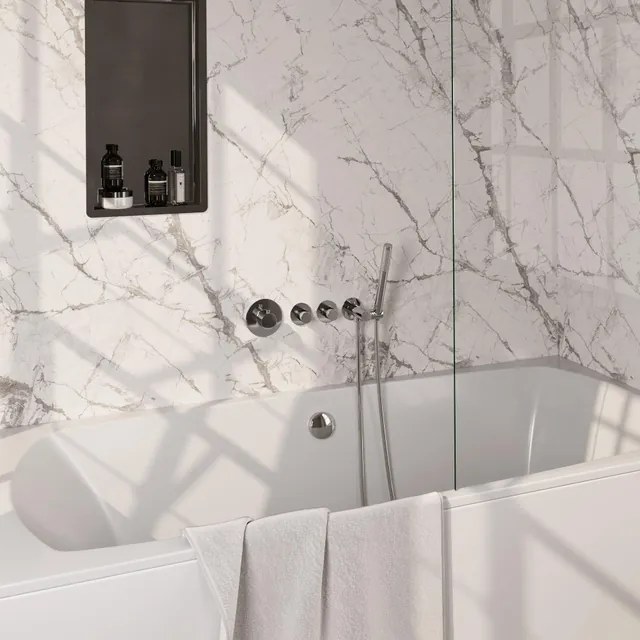 BRAUER Stripe Thermostatische Badkraan - SET 01 - inbouw - badvulcombinatie - staaf handdouche - doucheslang - wandaansluitbocht - chroom 5-CE-359