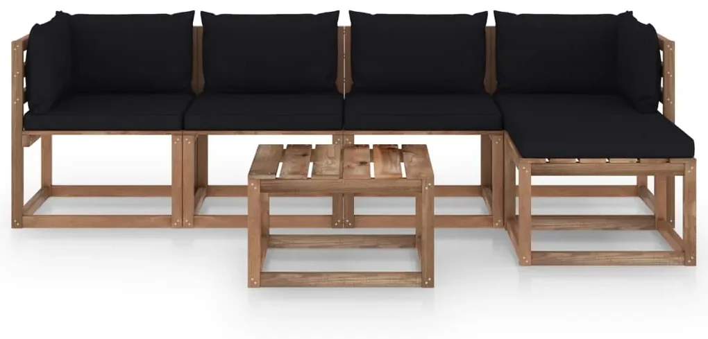 vidaXL 6-delige Loungeset met zwarte kussens