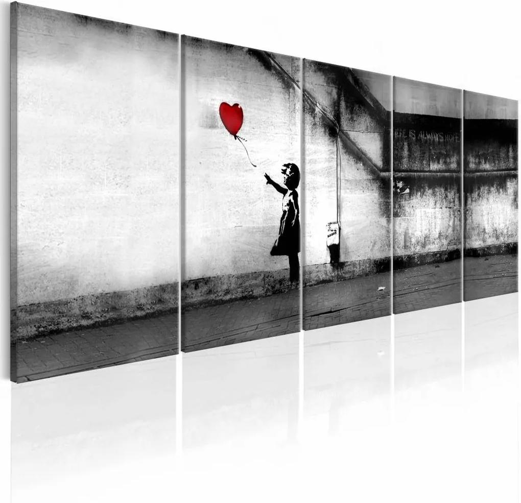 Schilderij - Banksy: Wegvliegende Ballon  , meisje , rode ballon , 5 luik