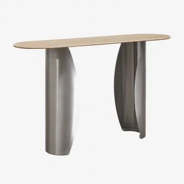 Ovale Haltafel 135x40 Cm In Travertin En Roestvrij Staal Neriyu Travertijn - Sklum