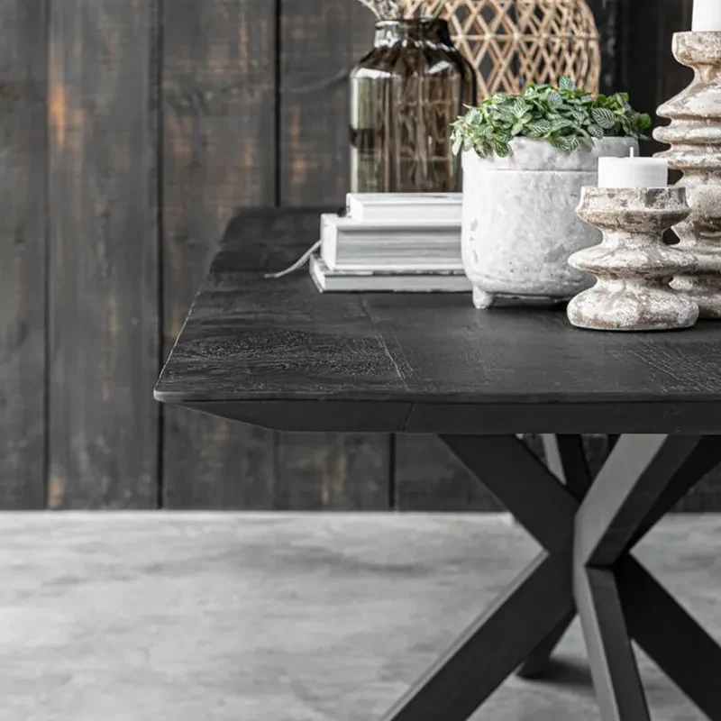 DTP Home Timeless Black Eettafel Zwart Teak Met Kruispoot 210 Cm - 210 X 100cm.
