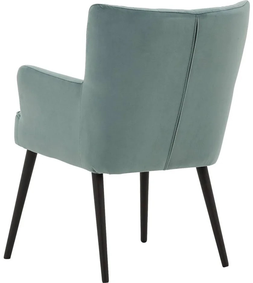 Goossens Eetkamerstoel Rob groen velvet stof met armleuning, urban industrieel