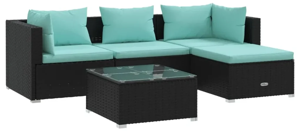 vidaXL 5-delige Loungeset met kussens poly rattan zwart