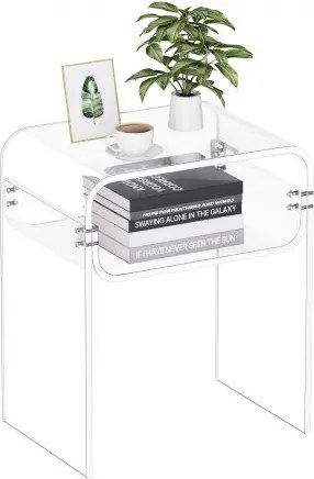 VEVOR Acryl Bijzettafel, 2-laags transparant nachtkastje met plank, moderne rechthoekige acryl tafel, dik nachtkastje voor slaapkamer, woonkamer, studeerkamer, 30 x 40 x 50 cm