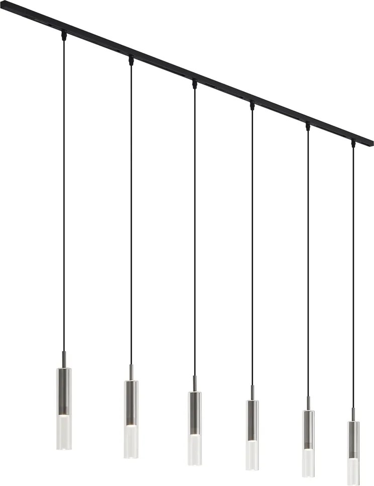 Modern railsysteem zwart met 6 hanglampen gunmetal 1-fase - Slimline Loyce
