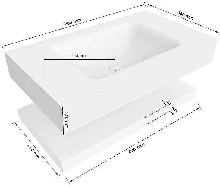 Zaro Alan badmeubel 80cm met planchet talc en vrijhangende wastafel cloud midden 1 kraangat urban