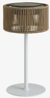 Draadloze Led-zonne-tafellamp Voor Buiten Van Ijzer En Gevlochten Touw Krabi Mat Wit - Sklum