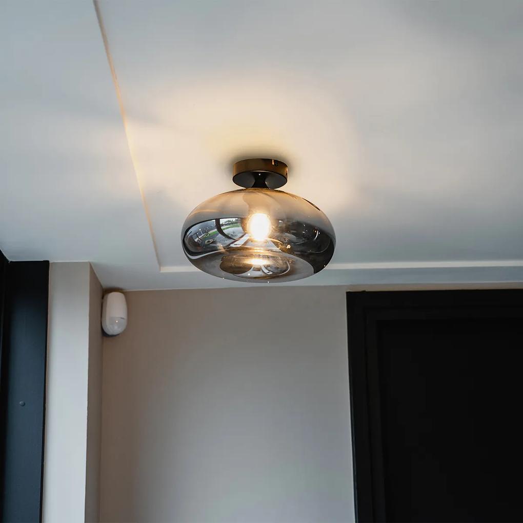 Smart plafondlamp met dimmer zwart met smoke glas incl. Wifi P45 - Busa Art Deco E27 rond Binnenverlichting Lamp