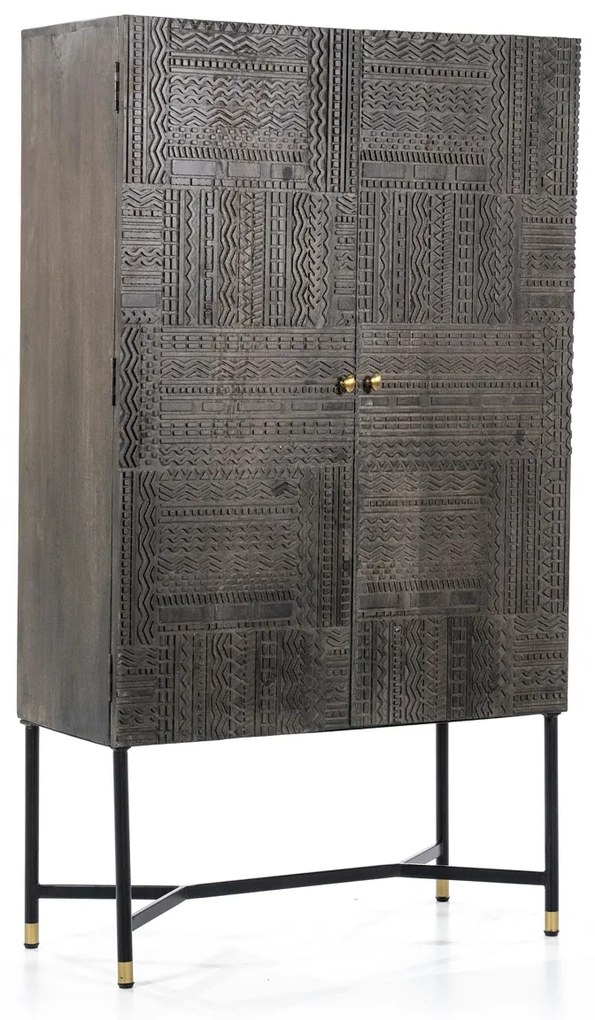 Eleonora Isa Grijze Kast Mangohout Met Snijwerk - 90x40x160cm.