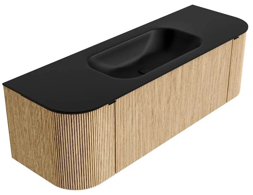 Mondiaz Kurve 140cm badmeubel ronding links/rechts oak met 1 lade en 2 deuren en wastafel big small midden 1 kraangat urban