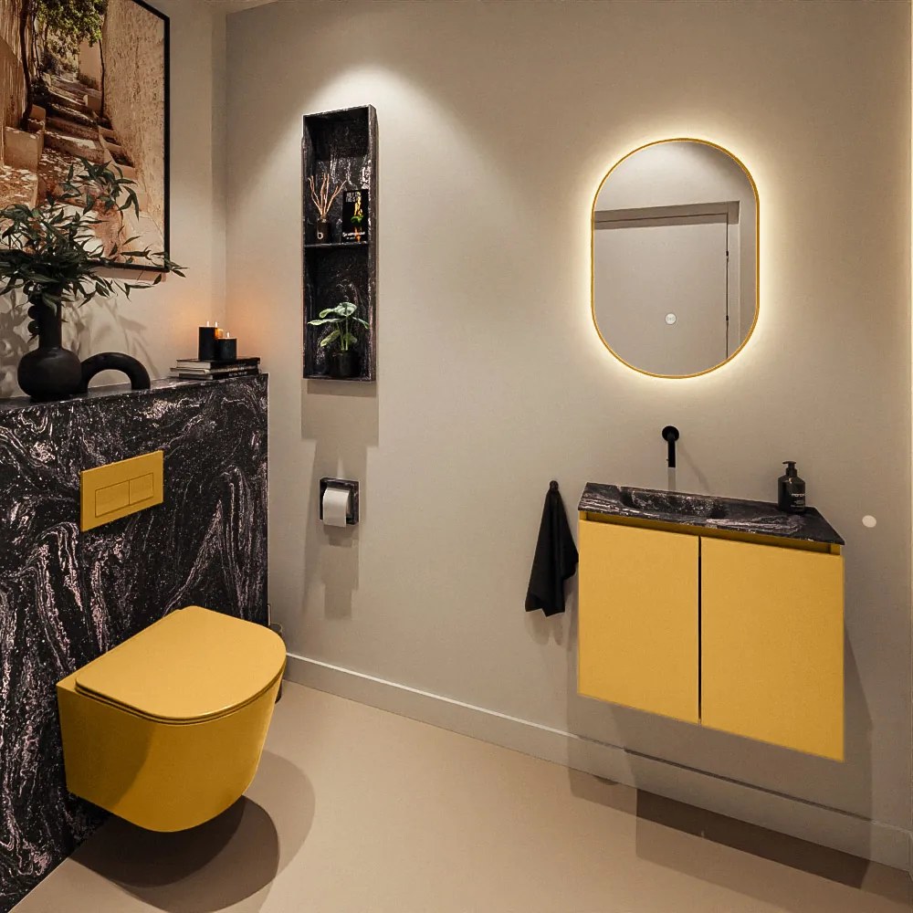 Mondiaz Ture DLux toiletmeubel 60cm ocher met wastafel lava links zonder kraangat