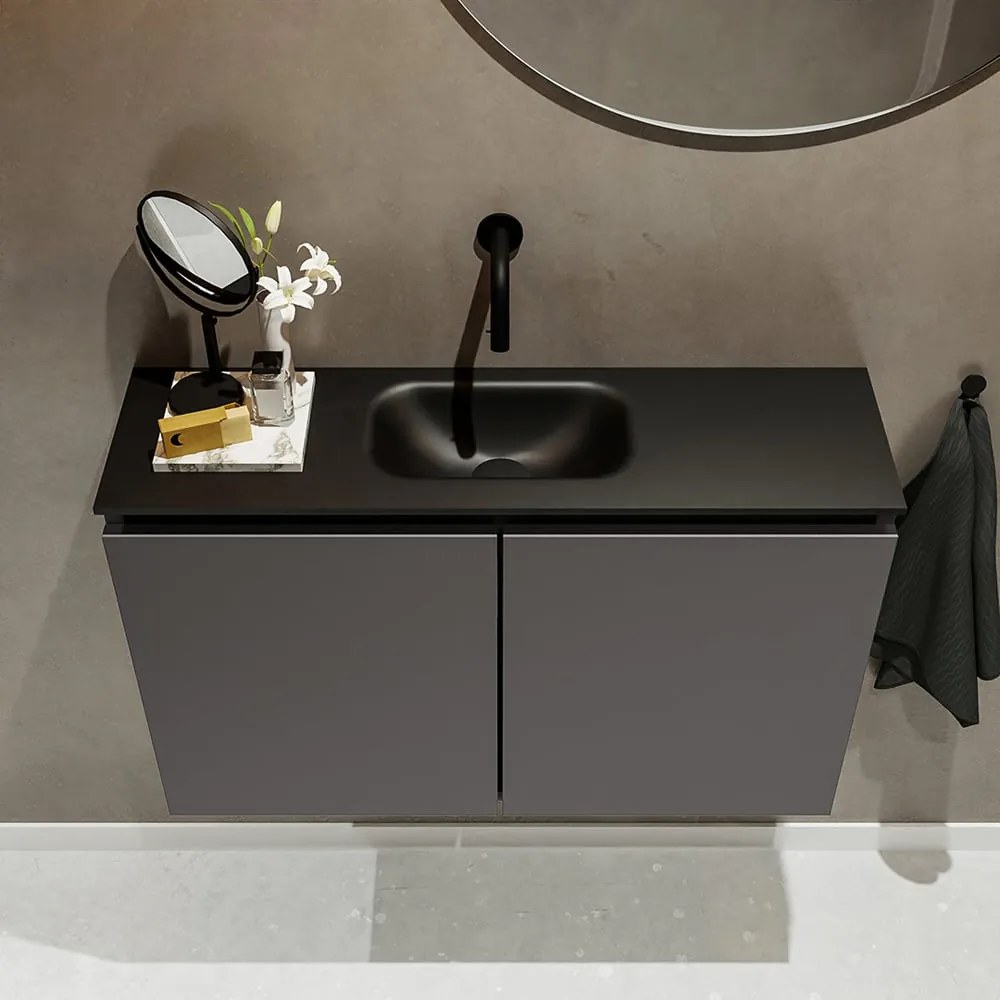 Mondiaz Ture 80cm toiletmeubel dark grey met wastafel urban midden geen kraangat