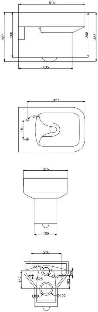 Mueller Cube wandcloset+zitting diepspoel wit
