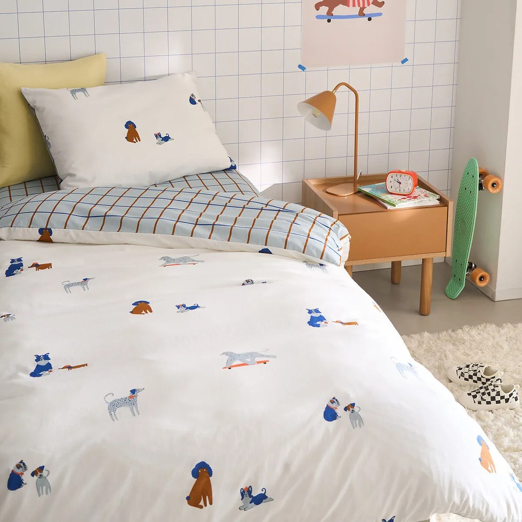 Kinderdekbedovertrek, gewassen katoen, hondenprint, DOG SQUAD