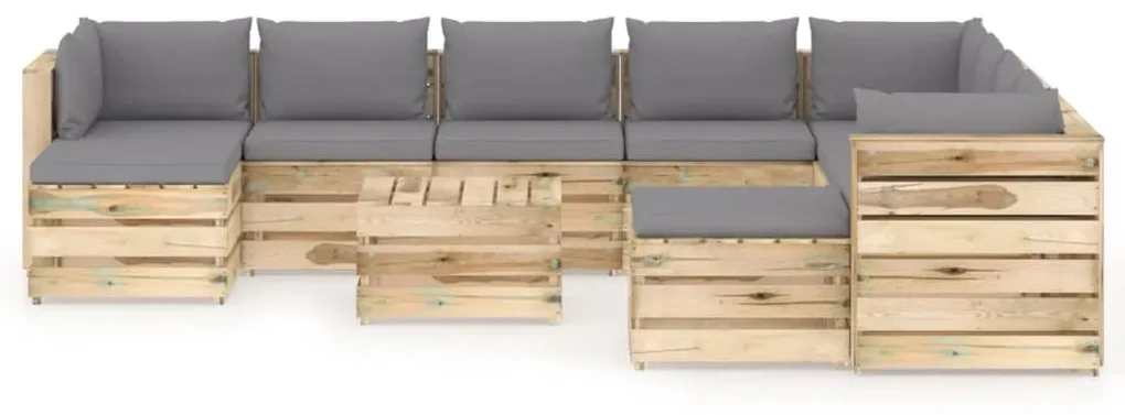 vidaXL 11-delige Loungeset met kussens groen geïmpregneerd hout