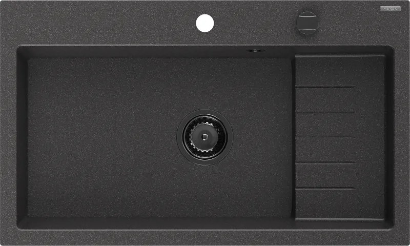 Mexen Omar granieten gootsteen 1-kamer 800 x 480 mm, zwart gespikkeld, zwarte sifon - 6520801005-76-B