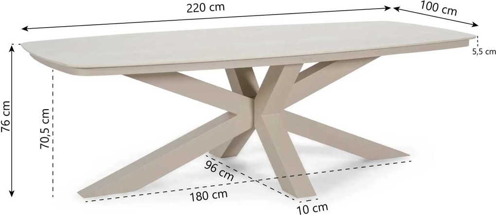 Tuinset 6 personen 220 cm Wicker Taupe Apple Bee Camp