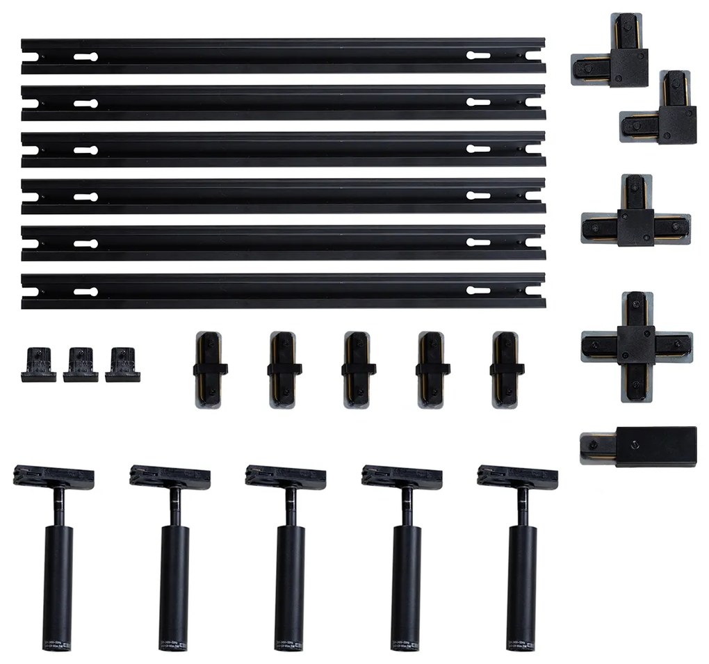 Modern railsysteem met 5 spots zwart 1-fase - Iconic Ivy