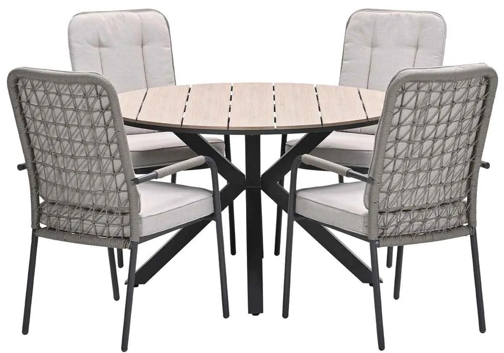 Garden Impressions Aleria tuinset 5-delig taupe - Tulli tuintafel Ø122x75 cm - light teak vironwood