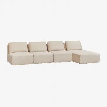 Modulaire 4-delige Rechter Chaise Longue Bank Van Vacuüm Verpakte Corduroy Temple Corduroy Linnen Beige - Sklum