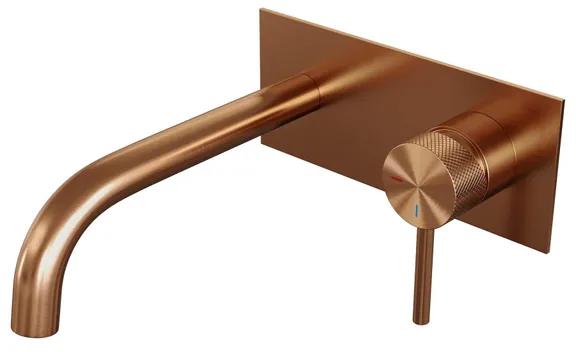 Brauer Copper Carving Wastafelmengkraan inbouw - gebogen uitloop links - hendel lang smal carving- afdekplaat - model A 1 - PVD - geborsteld koper 5-GK-004-B6