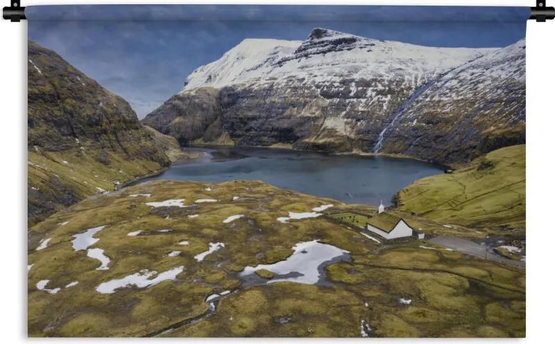 Wandkleed Saksun - Luchtfoto van Saksun op de Faeröer Wandkleed katoen 180x120 cm - Wandtapijt met foto XXL / Groot formaat!
