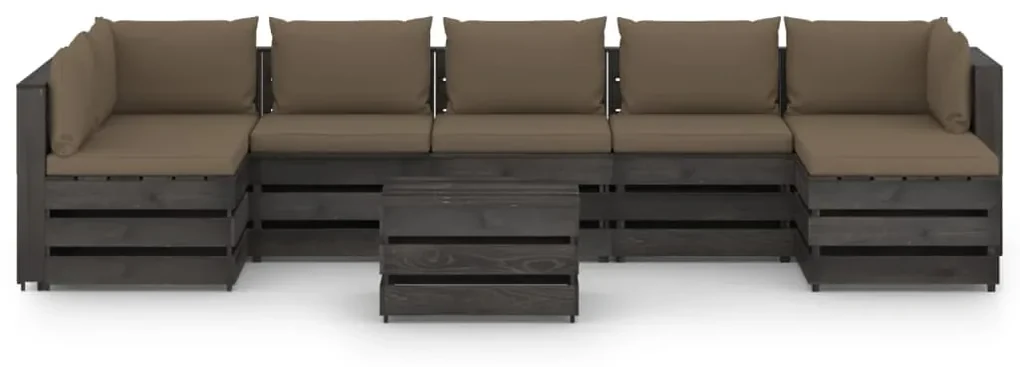 vidaXL 8-delige Loungeset met kussens grijs geïmpregneerd hout