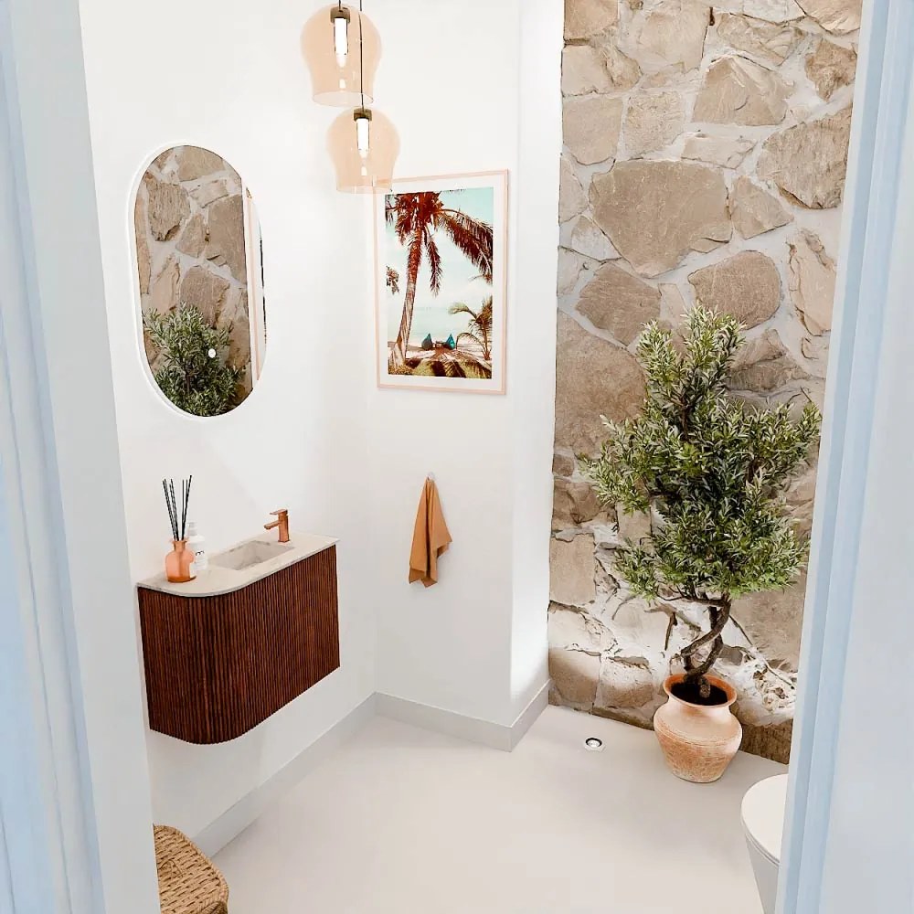 Mondiaz Joya DLux 50cm toiletmeubel ronding links ruby met wastafel faye rechts 1 kraangat frappe