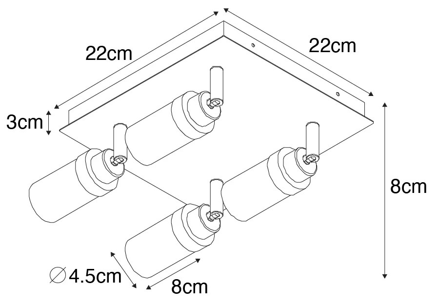 Moderne badkamer Spot / Opbouwspot / Plafondspot zwart 4-lichts IP44 - Japie Modern G9 IP44 vierkant Lamp