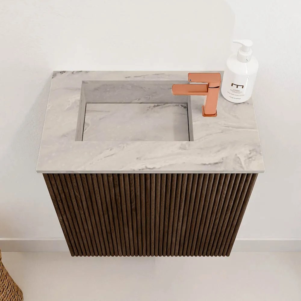 Mondiaz Joya DLux 40cm toiletmeubel walnut met wastafel faye links 1 kraangat glace
