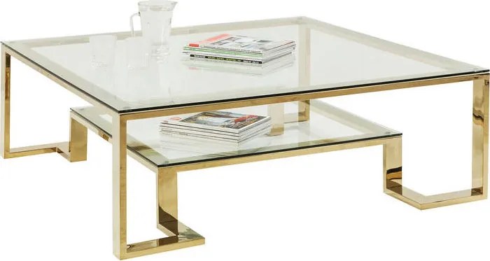 Gouden Salontafel Met Glas - 120 X 120cm.