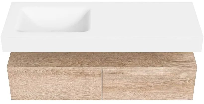 Zaro Alan badmeubel 130cm washed oak 2 lades met vrijhangende wastafel cloud links zonder kraangat talc