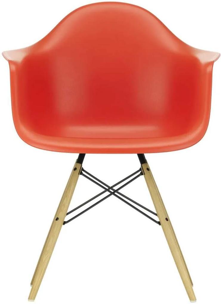 Vitra DAW stoel kuip poppy rood onderstel geelachtig esdoorn
