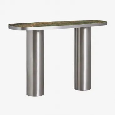 Ovale Halfronde Console 120x40 Cm In Natuursteen En Roestvrij Staal Fertrix Groen Marmer Forest - Sklum