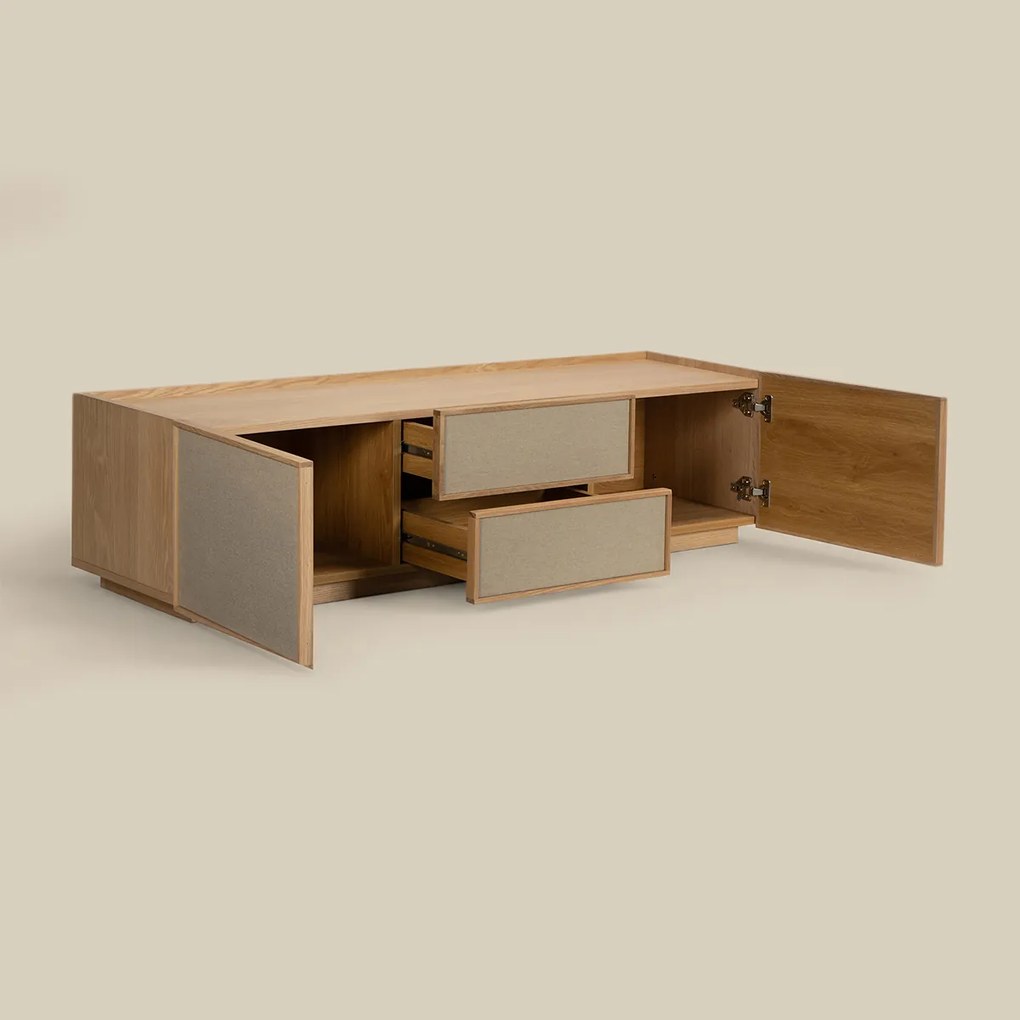 Tv-meubel Eiken Met Stoffen Deuren 150 Cm - 150x40x40cm.