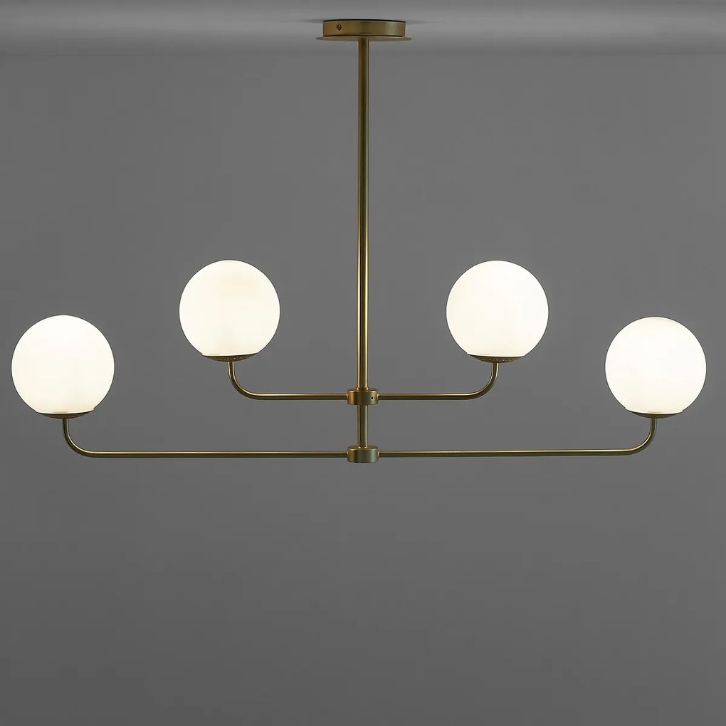 Hanglamp in messing en opaline glas, Moricio