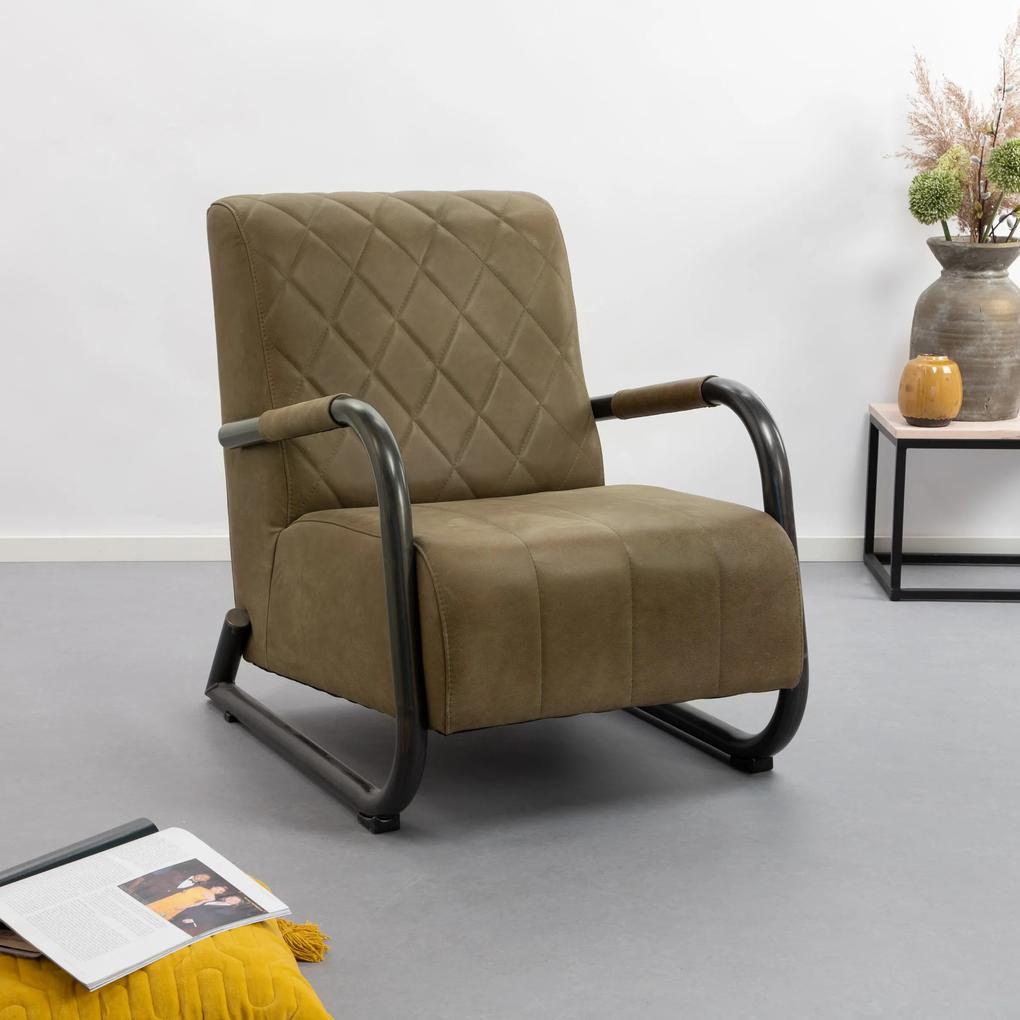 Tower Living fauteuil 'Ranch' Leder, kleur Danza Olive