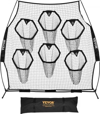 VEVOR Football Coach Werpnet Oefennet (274 x 106 x 243 cm) met 6 doelvakken en draagbare opbergtas en riemen, Werpdoeltraining voor de nauwkeurigheid van quarterback-passen, zwart