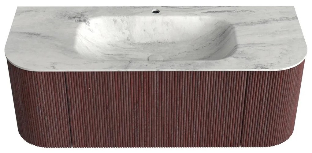 Mondiaz Kurve-dlux 120cm badmeubel ronding links/rechts ruby met 1 lade en 2 deuren en wastafel big small midden 1 kraangat opalo