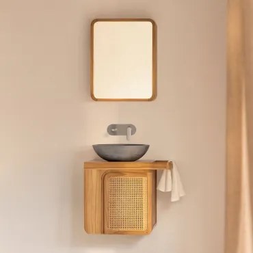 Georgy Zwevend Badkamermeubelset Van Teakhout Teakhout & Rond Grijs Cement Ø40 Cm Tarsis & Rechthoekig Met Opbergruimte Hout 45x60 Cm Ian - Sklum