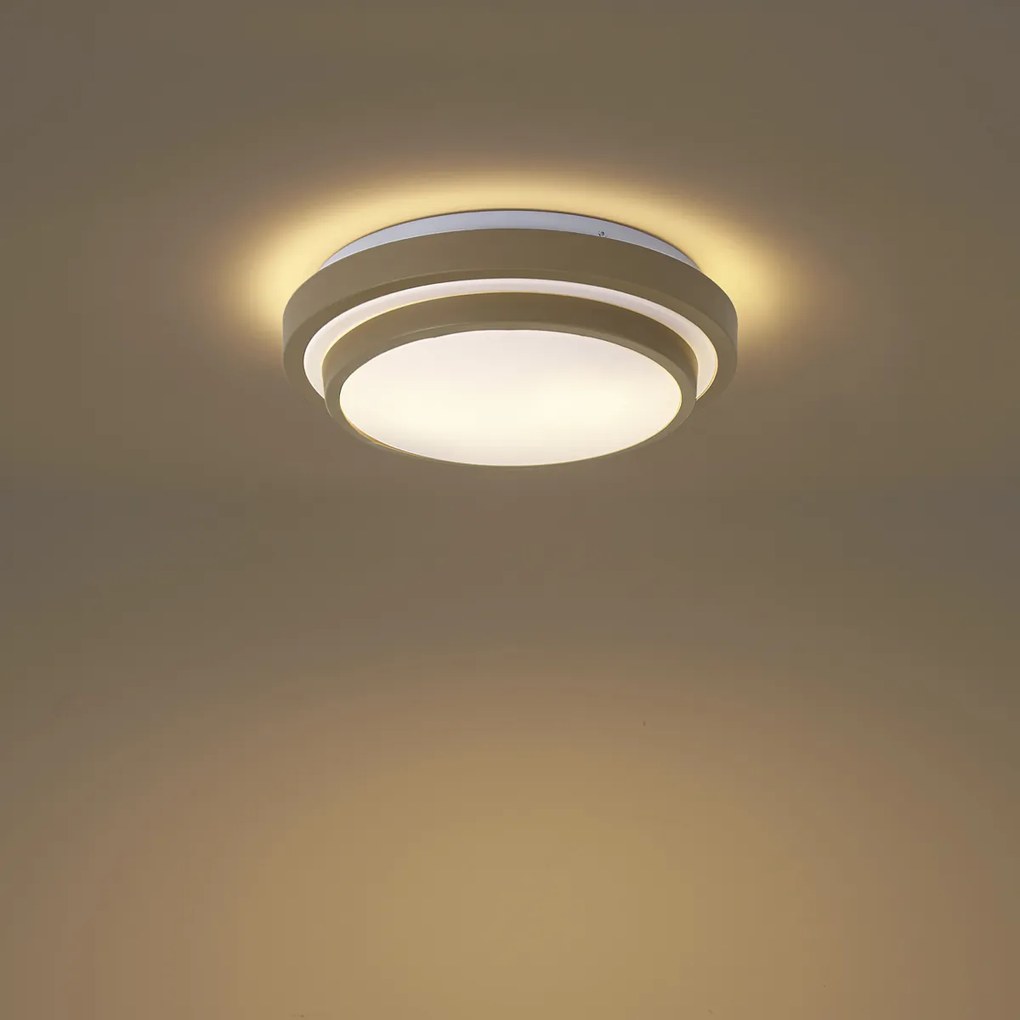 Moderne plafondlamp taupe met wit 34cm IP44 - Walden