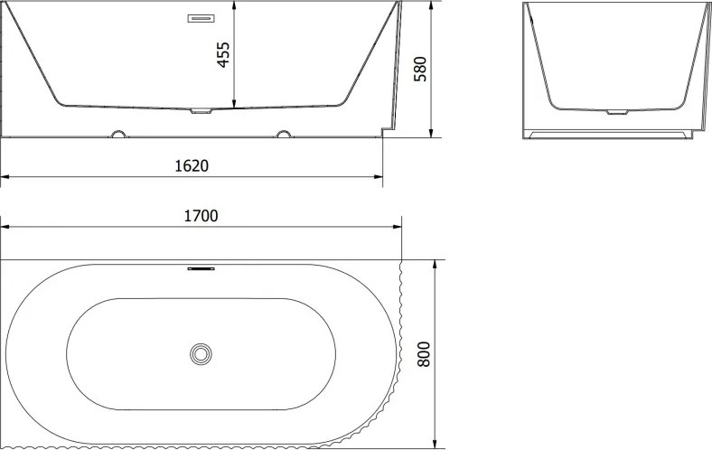Mexen Gia vrijstaande hoekbadkuip geribbeld links 170 x 80 cm, zwart mat, zwarte overloop - 52701708071L-70
