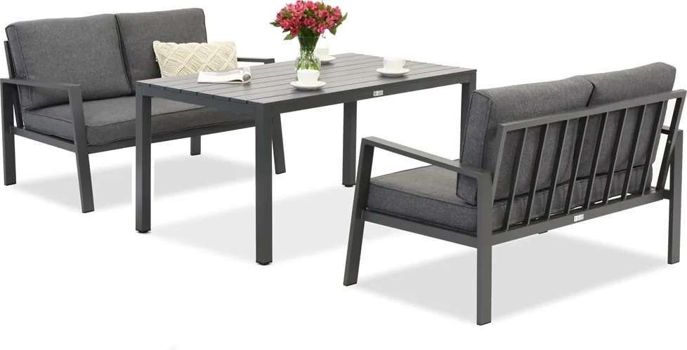 Zakintos Apetito 4 aluminium set met banken antraciet Garden Point