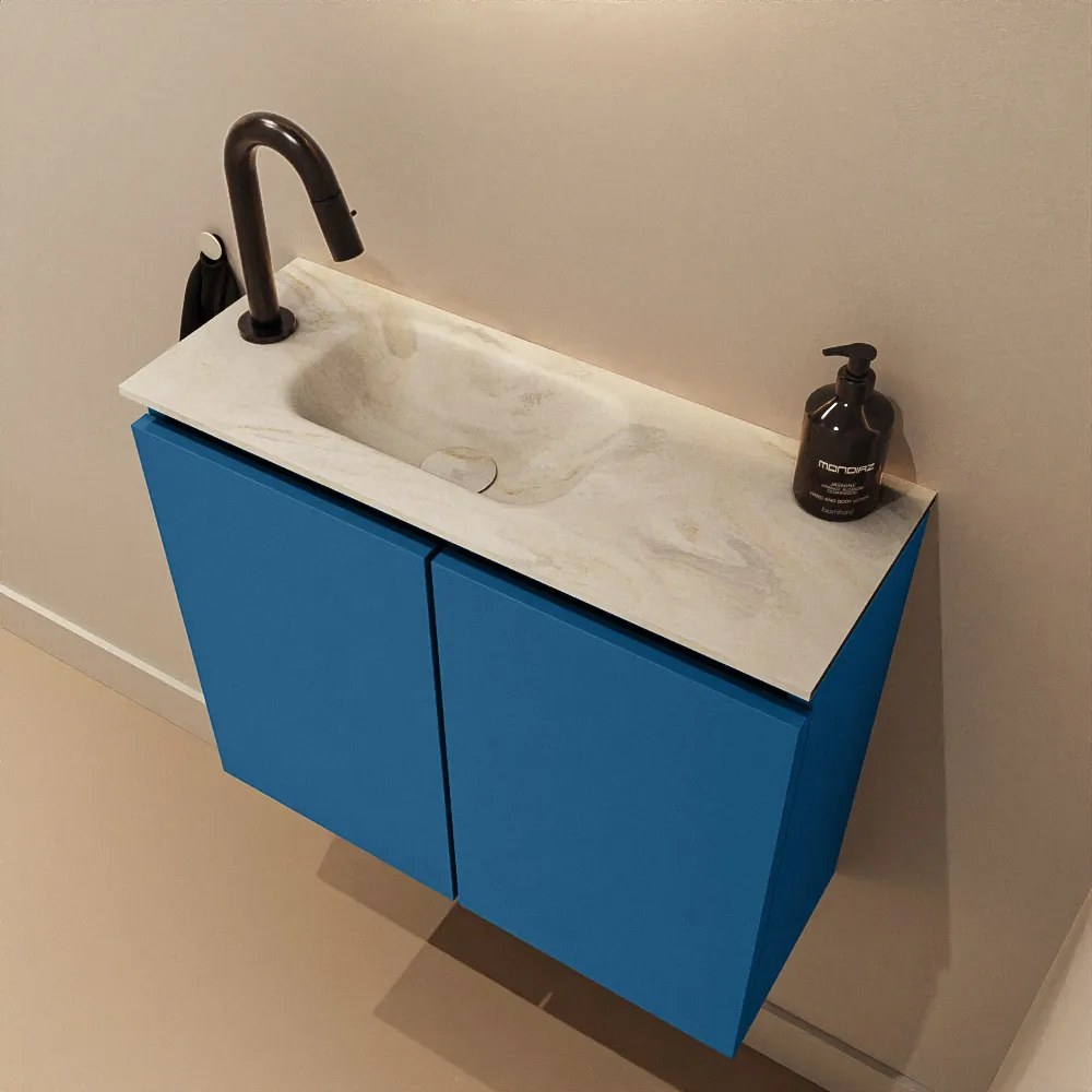 Mondiaz Ture DLux toiletmeubel 60cm jeans met wastafel ostra links met kraangat