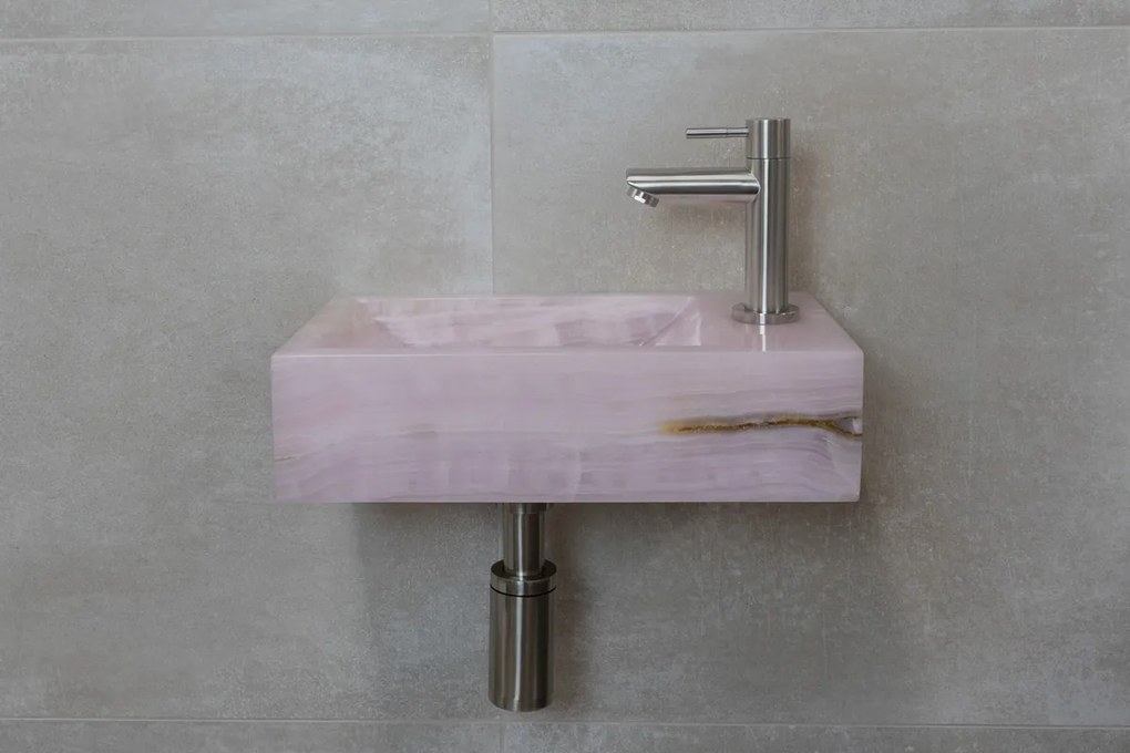 Saniclear Pink Onyx fonteinset met rechte kraan in RVS